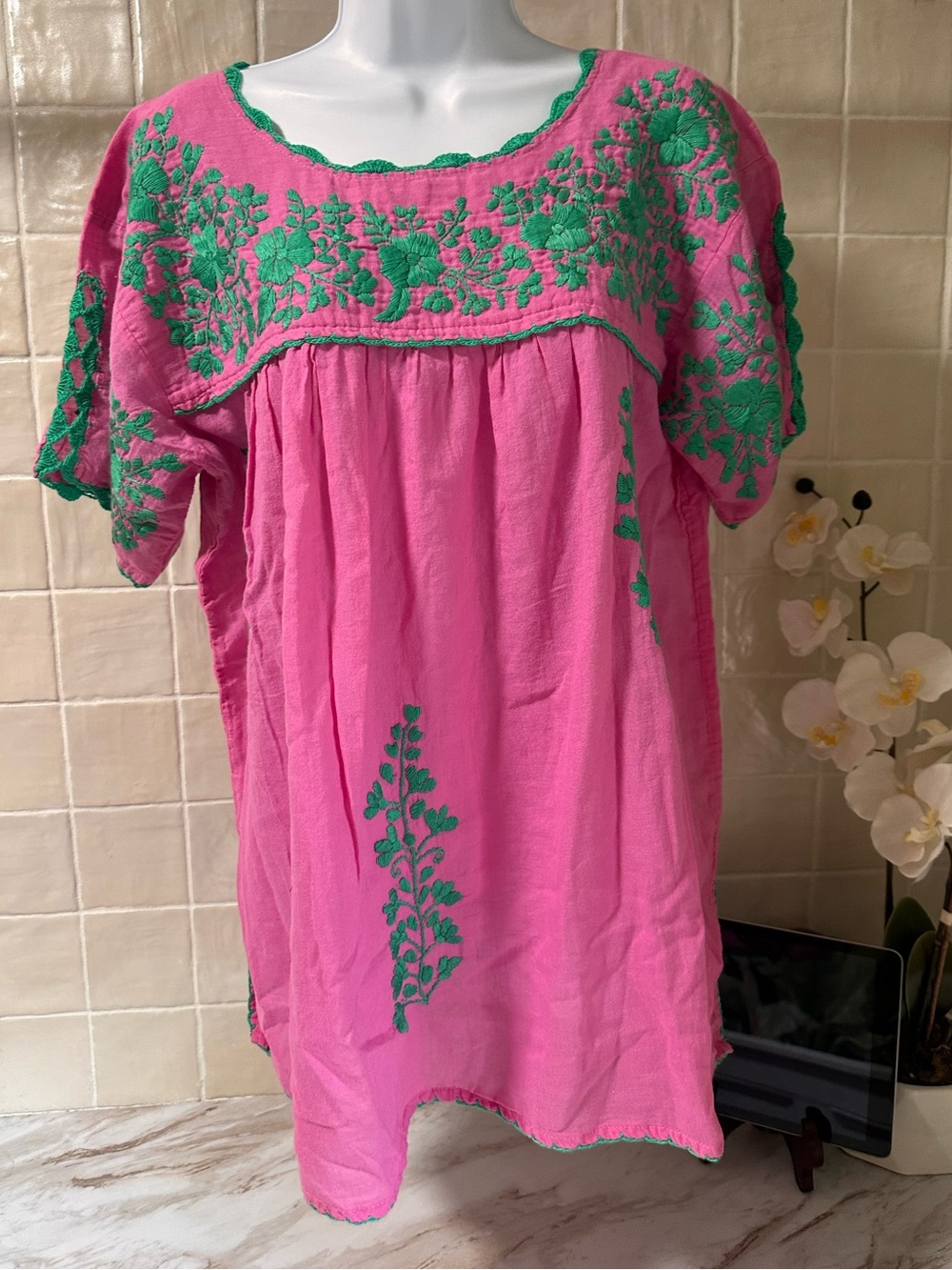 Siren - "La Marina Corta" Embroidered Peasant Blouse- Size M